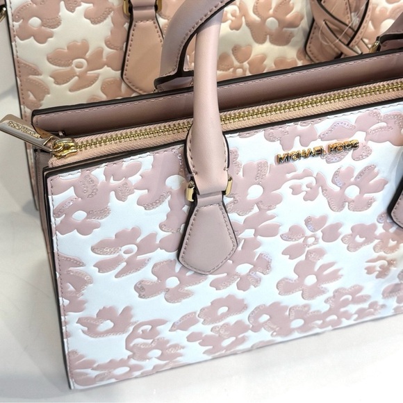Michael Kors Sheila Medium Sequined Floral Satchel Bag Powder Blush Multi - Picture 8 of 12